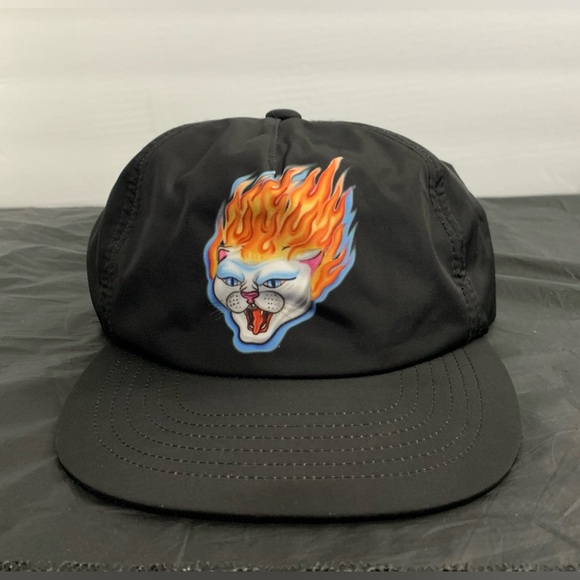 RIPNDIP Hell Ride Flame Nylon Snapback Hat Black Rare 6 Panel Deadstock Skater - Picture 1 of 6